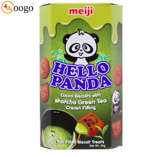 MEIJI Hello Panda cocoa biscuits with  green tea cream filling, 50 g